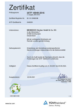 Zertifikat IATF 16949 MENNEKES