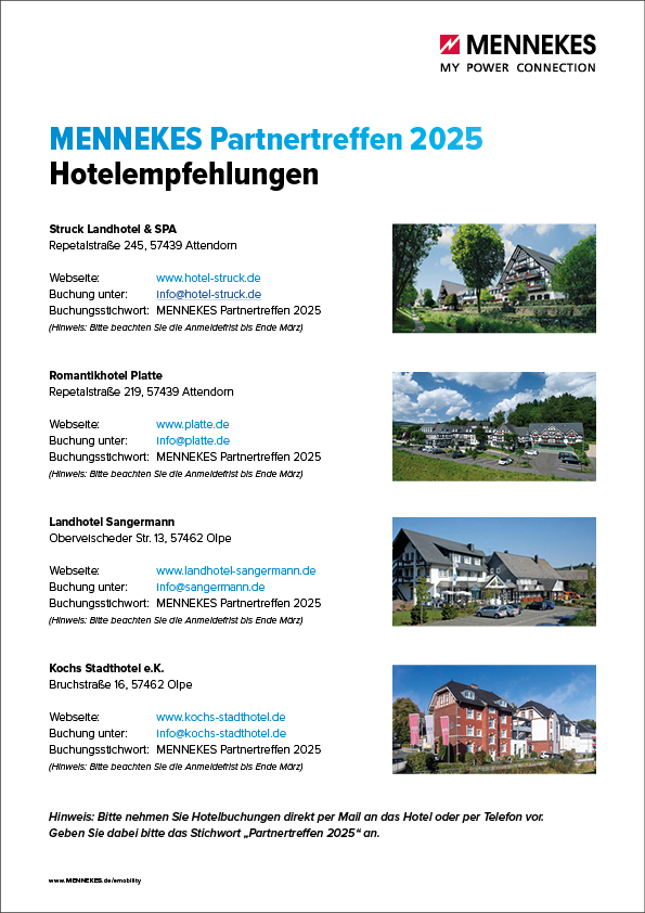 Hotelempfehlungen MENNEKES Partnertreffen 2025