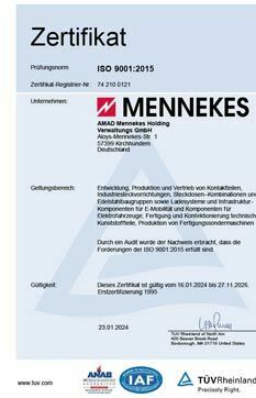 Zertifikat ISO 9001 MENNEKES